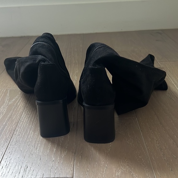 Zara Over The Knee Black Fabric Boots Block Heel with Gold Heel Accents Size 36 - Picture 8 of 10